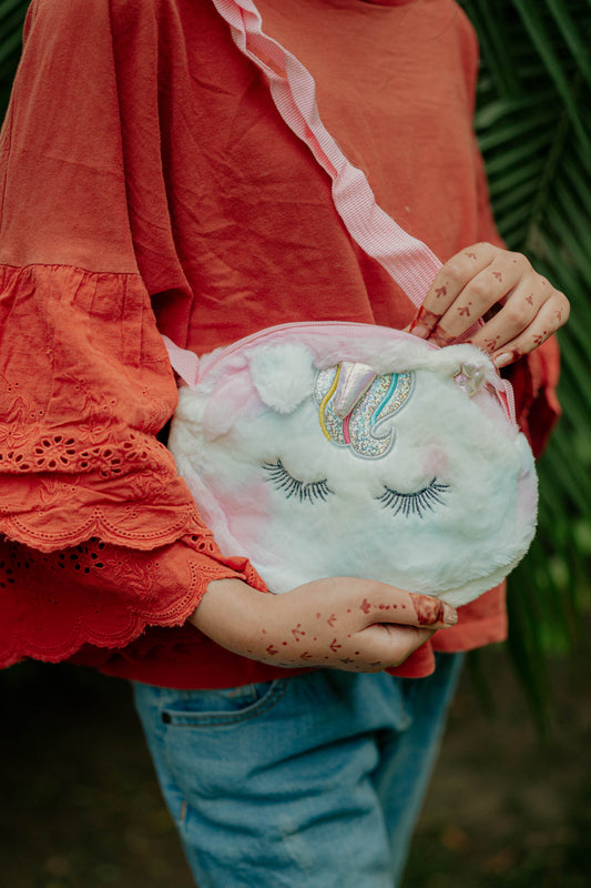 Fuzzy Unicorn Sling Bag